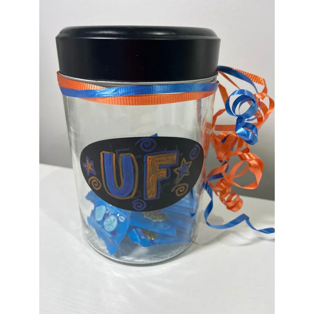 University of Florida UF Gators‎ Glass Canister Jar with Black Lid Blue Orange